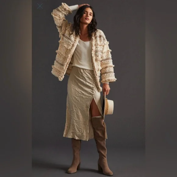 Anthropologie Dolan Cream Textured metallic fringed Jacket, sz L, - Picture 12 of 12